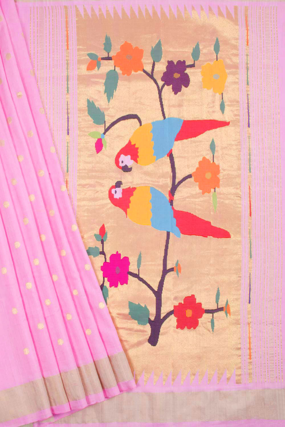 Powder Pink Handloom Paithani Cotton Saree 10062502