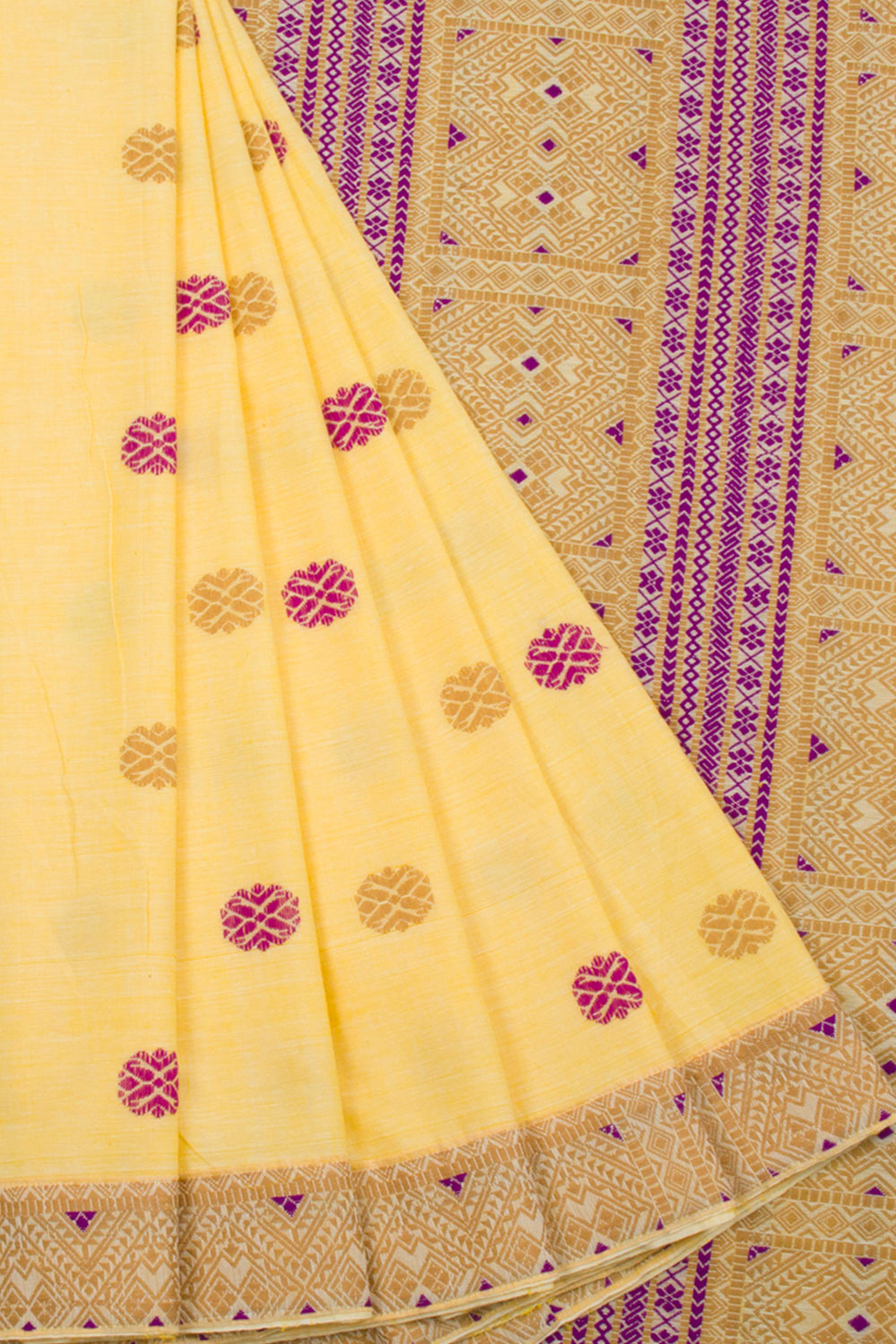 Sunset Yellow Handloom Assam Cotton Saree 10062511