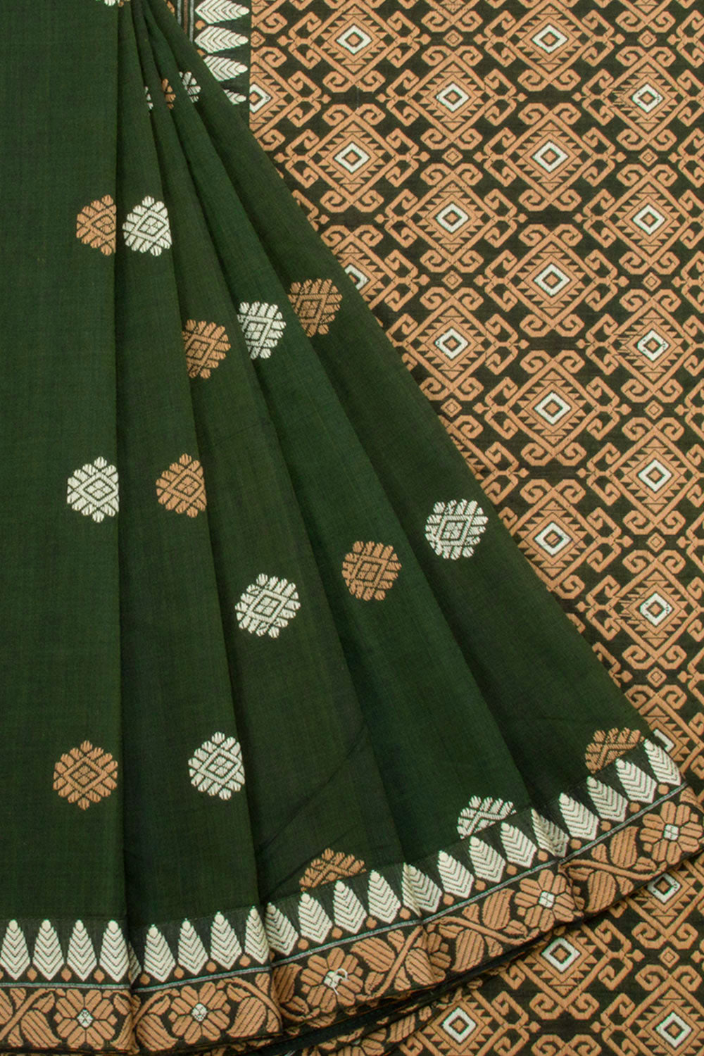 Seaweed Green Handloom Assam Cotton Saree 10062512