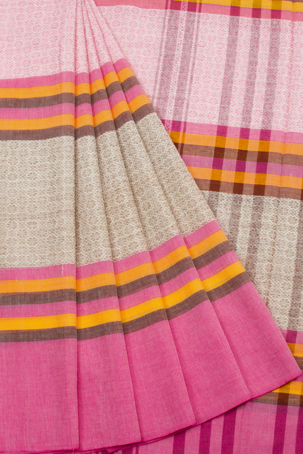 Pink Handloom Dhaniakhali Cotton Saree 10062588