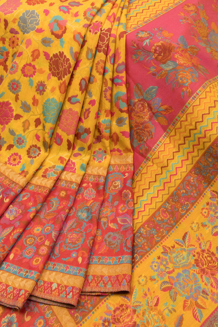 Tulip Yellow Handloom Kashmir Kani Silk Saree 10063736