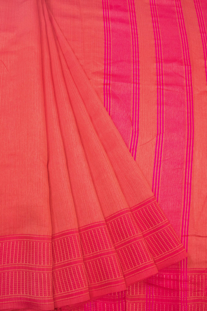 Peach And Pink Dual Tone Bamboo Silk Saree 10068784