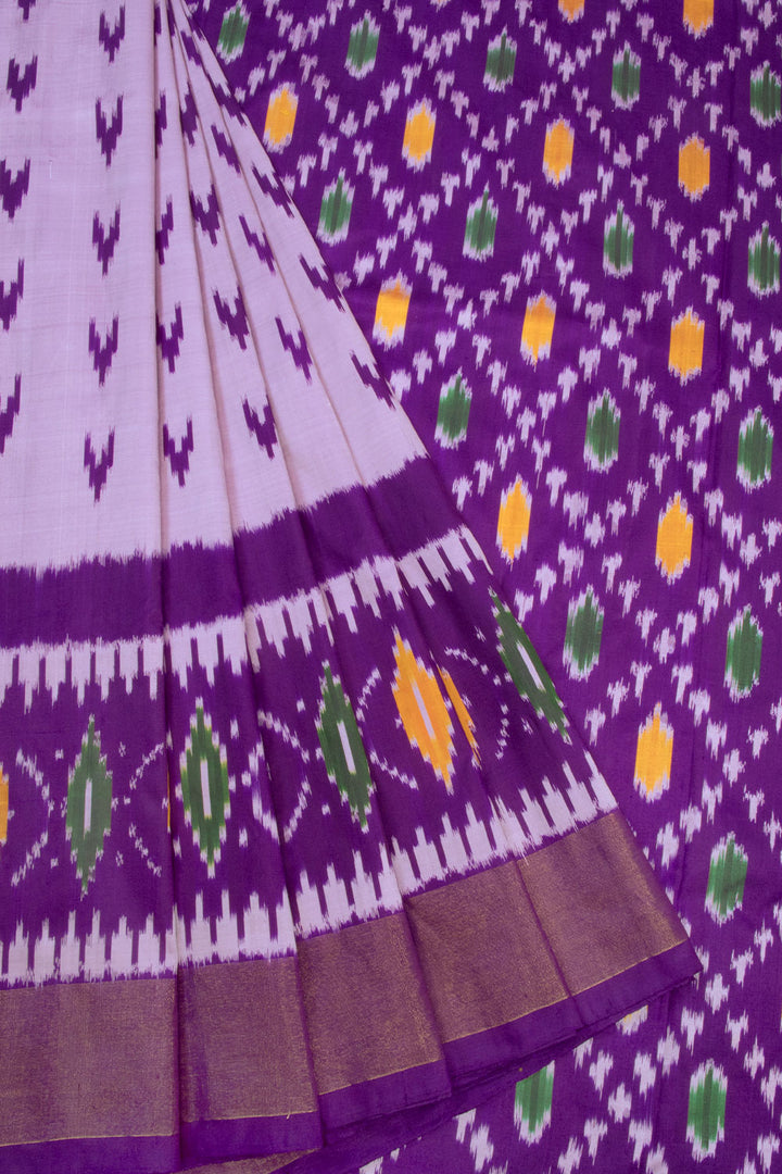 Powder Purple Handloom Pochampally Ikat Silk Saree 10069821