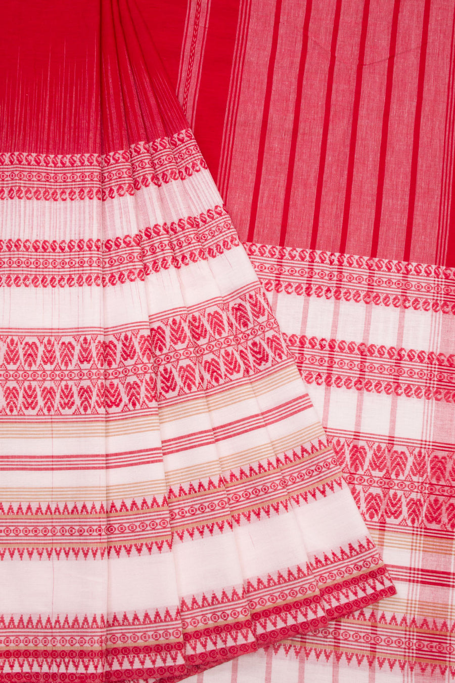 Red Handloom Dhaniakhali Cotton Saree Without Blouse 