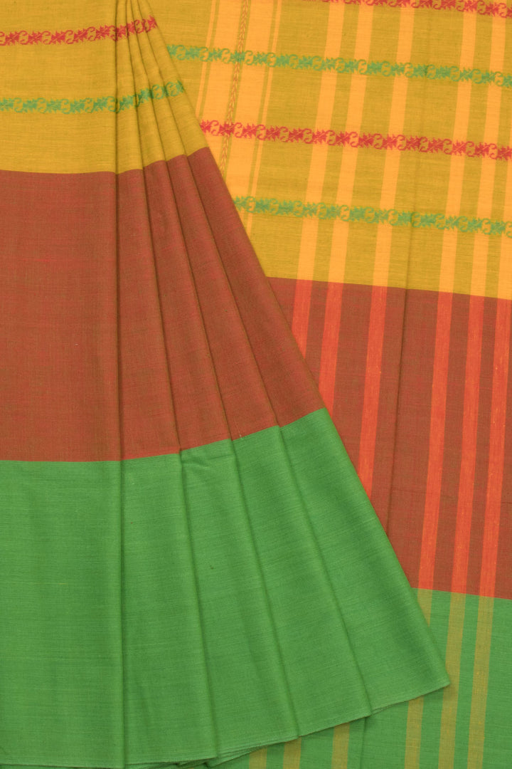 Multicolour Handloom Dhaniakhali Cotton Saree Without Blouse 