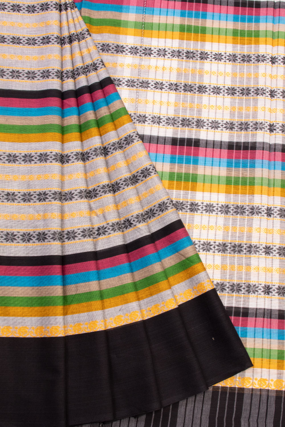 Multicolour Handloom Dhaniakhali Cotton Saree Without Blouse