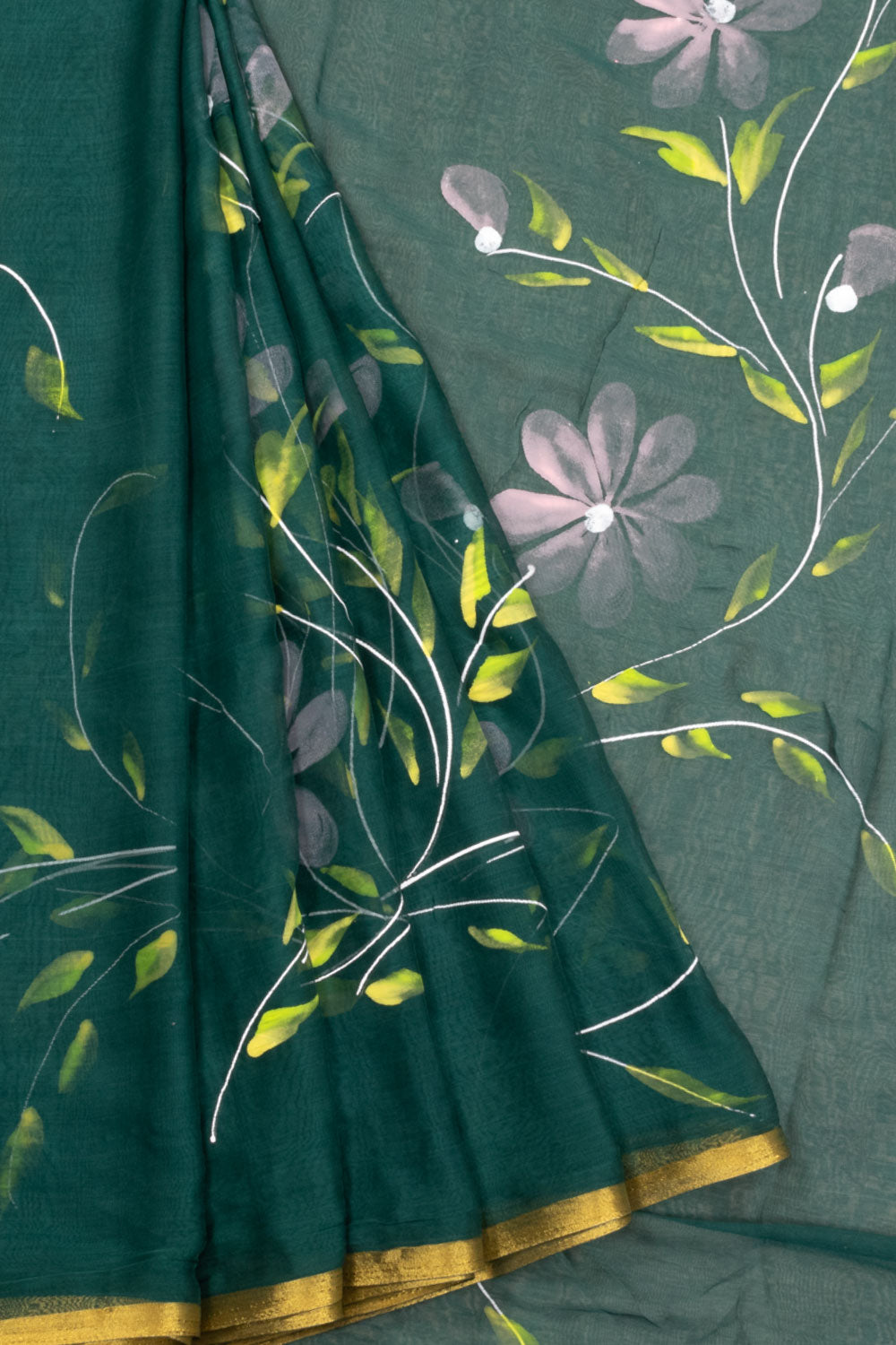 Green Hand Painted Chiffon Saree 10070963