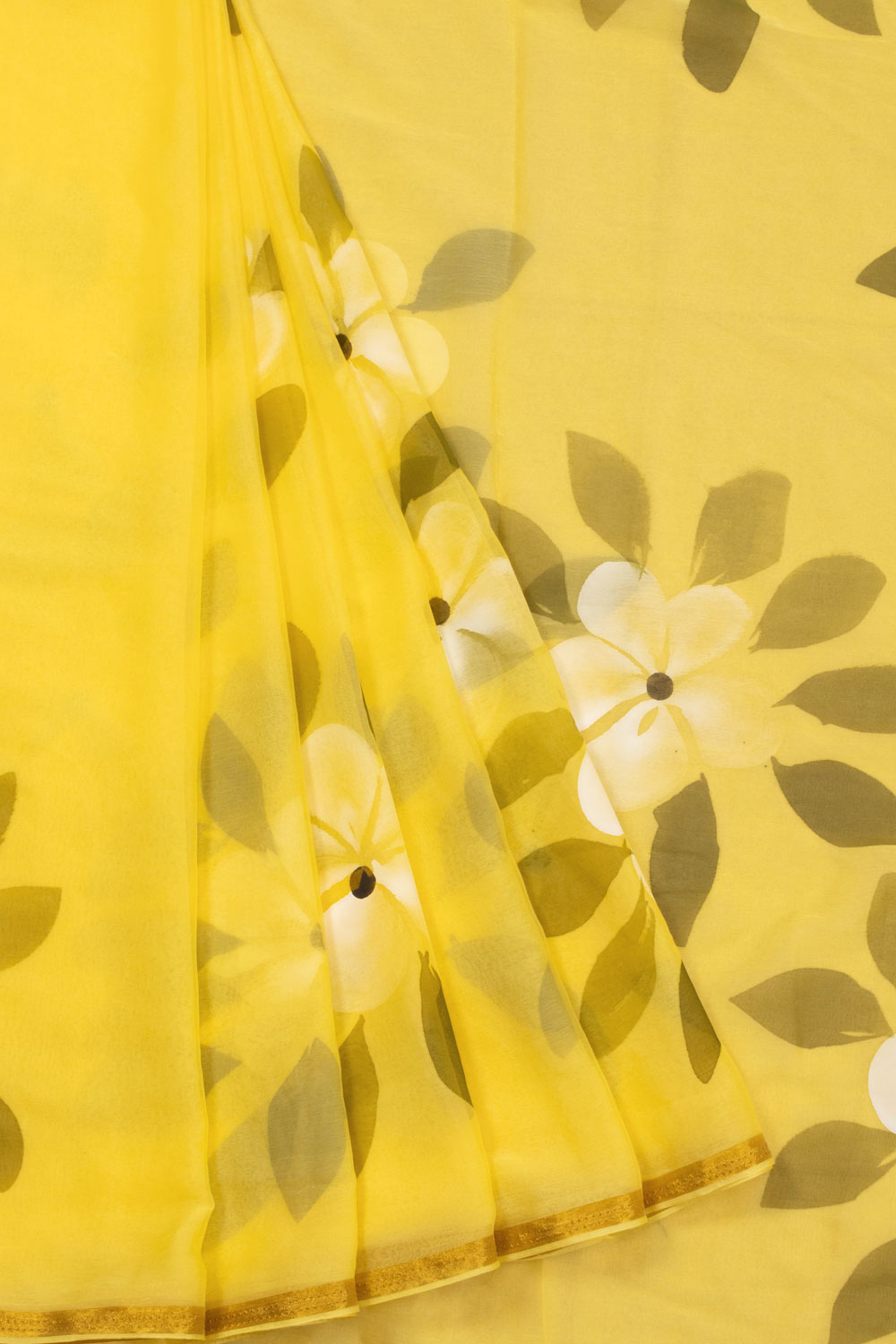 Yellow Hand Painted Chiffon Saree 10070964