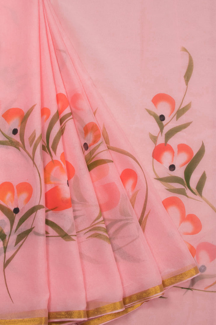 Peach Hand painted Chiffon saree 10070967