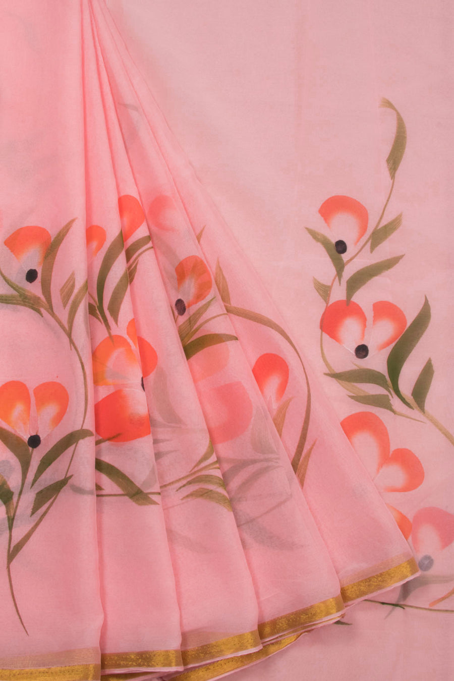 Peach Hand painted Chiffon saree 10070967