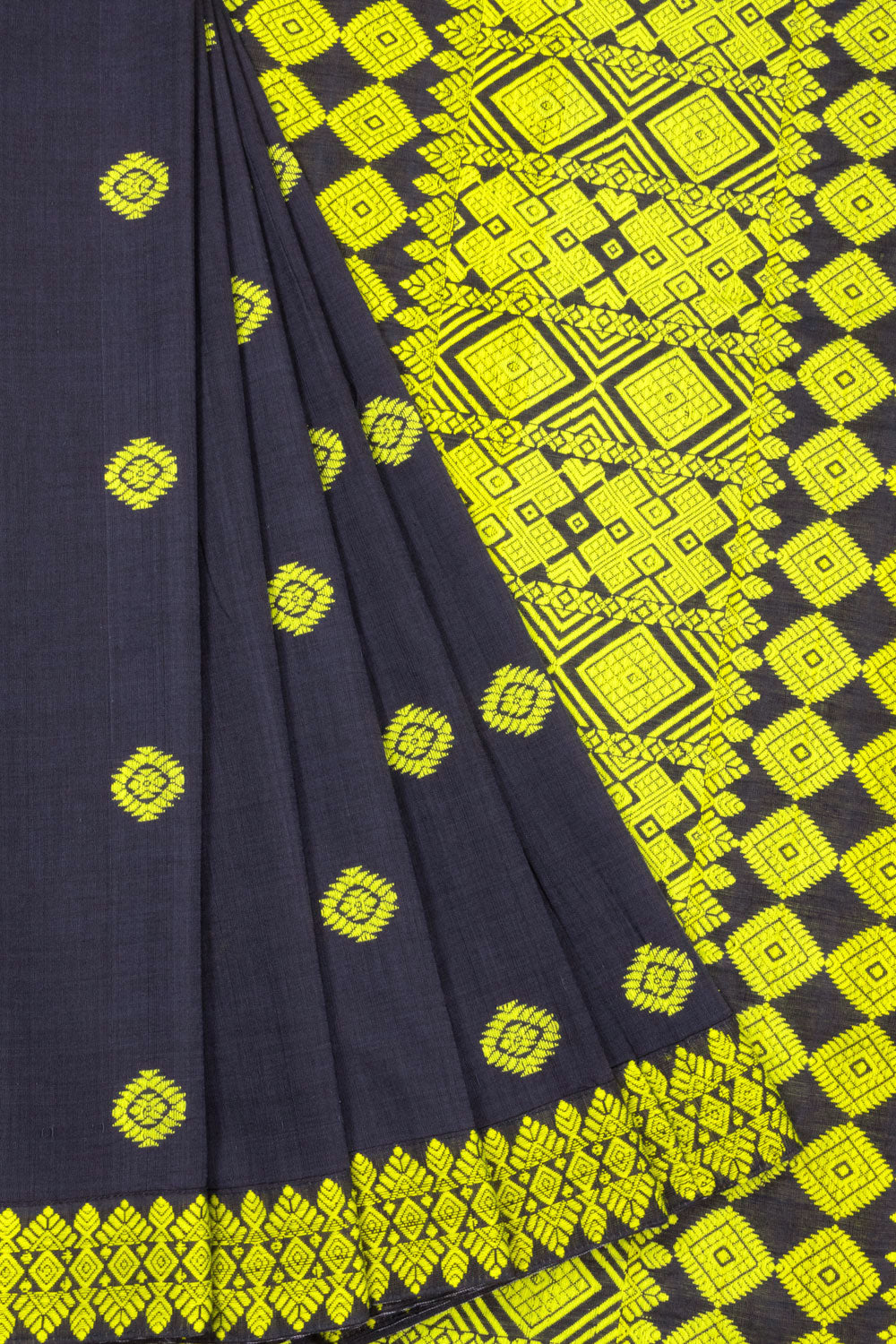 Navy Blue Handloom Assam Cotton Saree 10070974