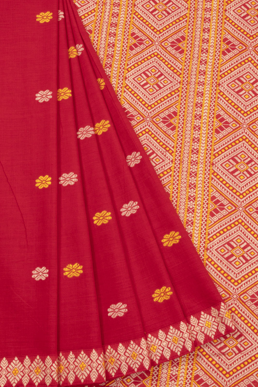 Red Handloom Assam Cotton Saree 10070975