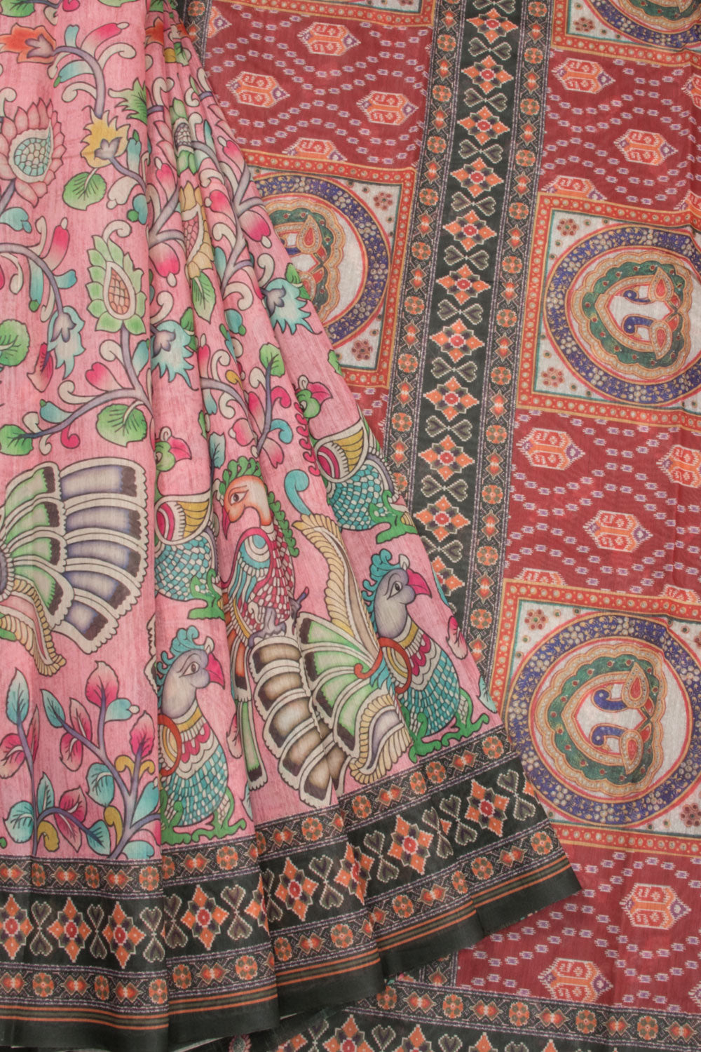 Light Pink Kalamkari Print Malai Cotton Saree