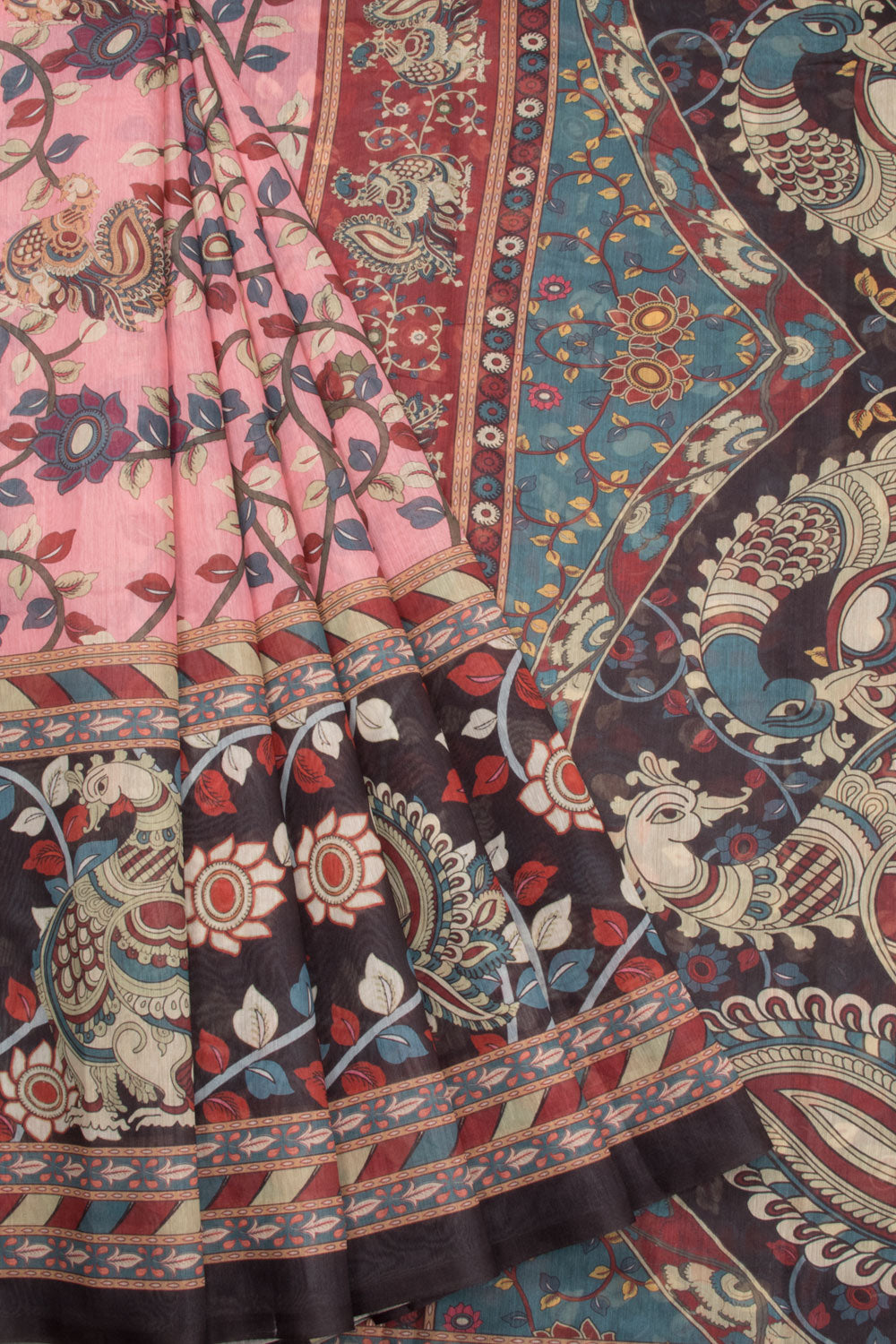 Pink Kalamkari Print Malai Cotton Saree 