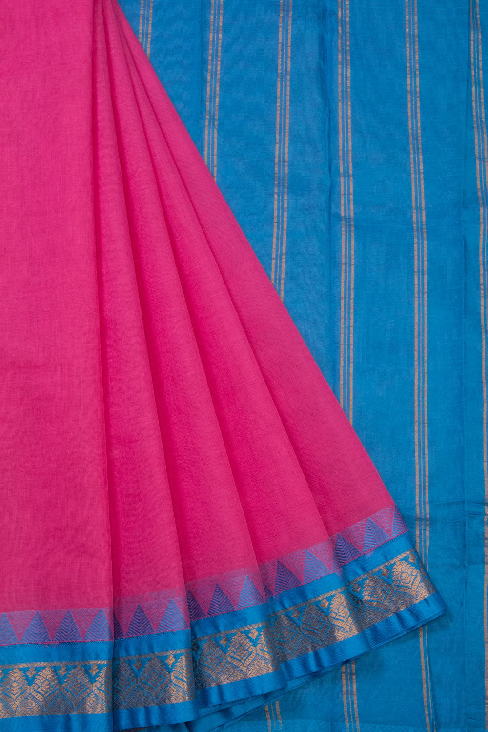 Pink Handloom Gadwal Kuttu Cotton Saree Without Blouse