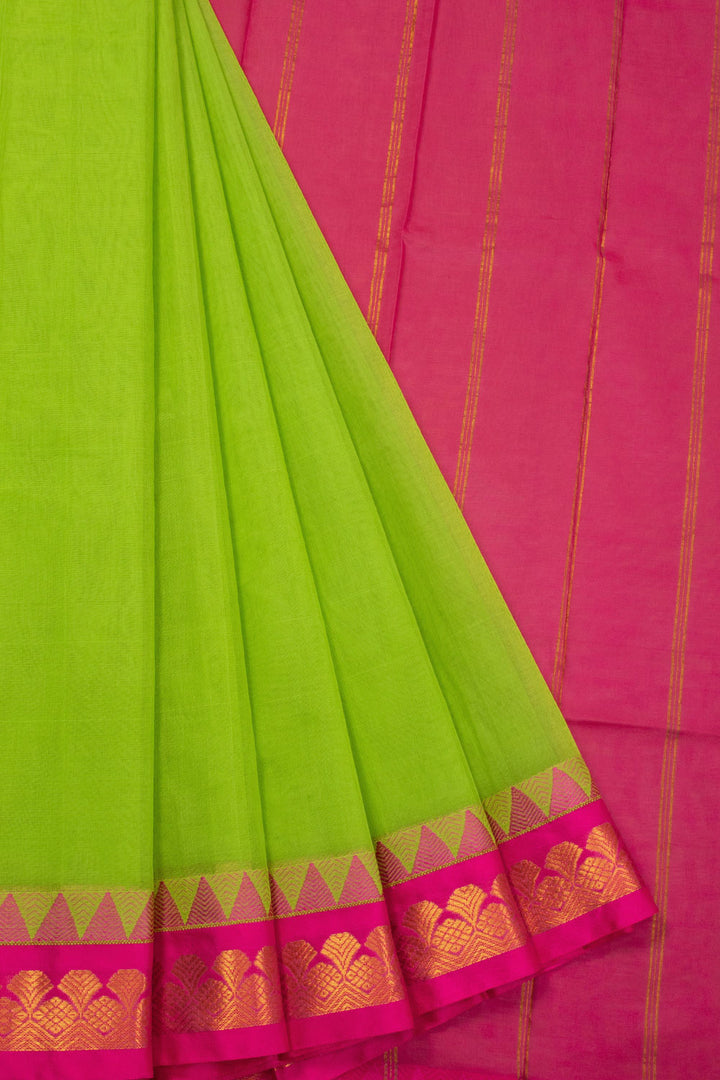 Green Handloom Gadwal Kuttu Cotton Saree Without Blouse 10071197