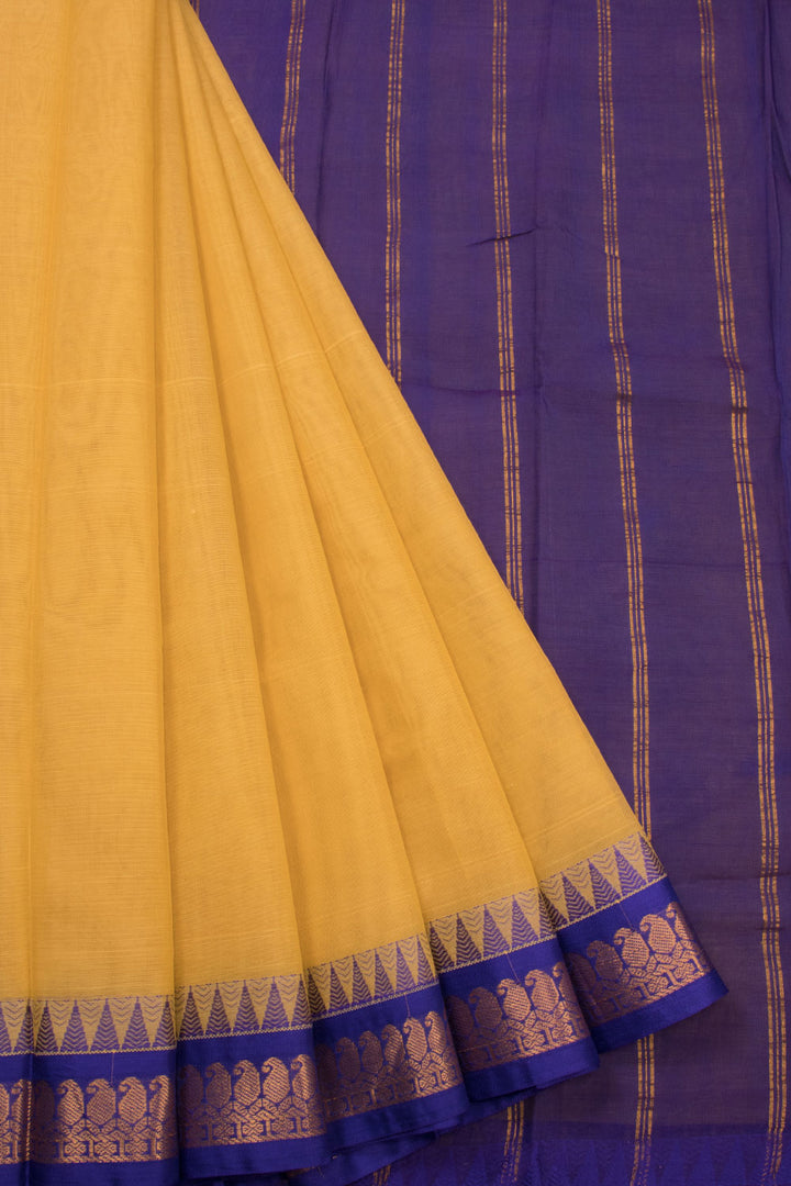 Yellow Handloom Gadwal Kuttu Cotton Saree Without Blouse