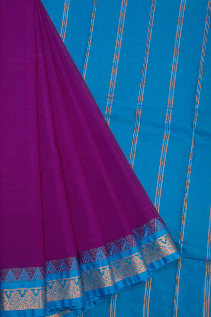 Violet Handloom Gadwal Kuttu Cotton Saree Without Blouse 10071201