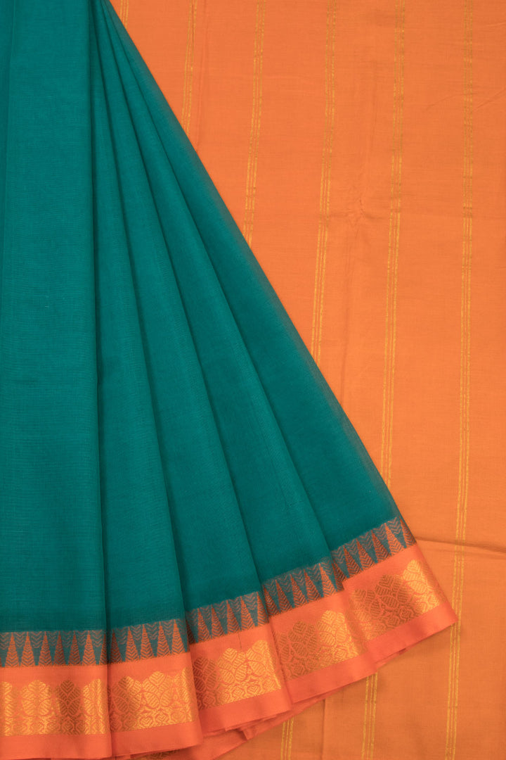 Blue Handloom Gadwal Kuttu Cotton Saree Without Blouse