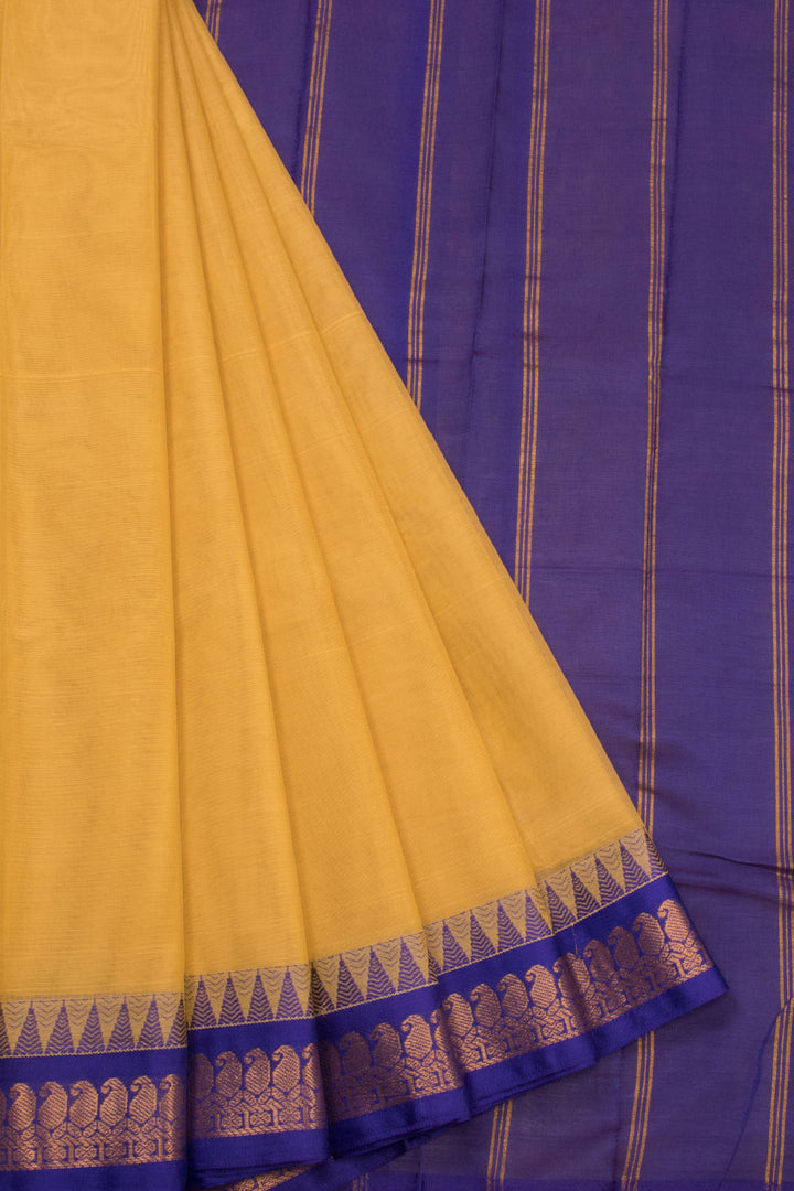 Mustard Yellow Handloom Gadwal Kuttu Cotton Saree Without Blouse