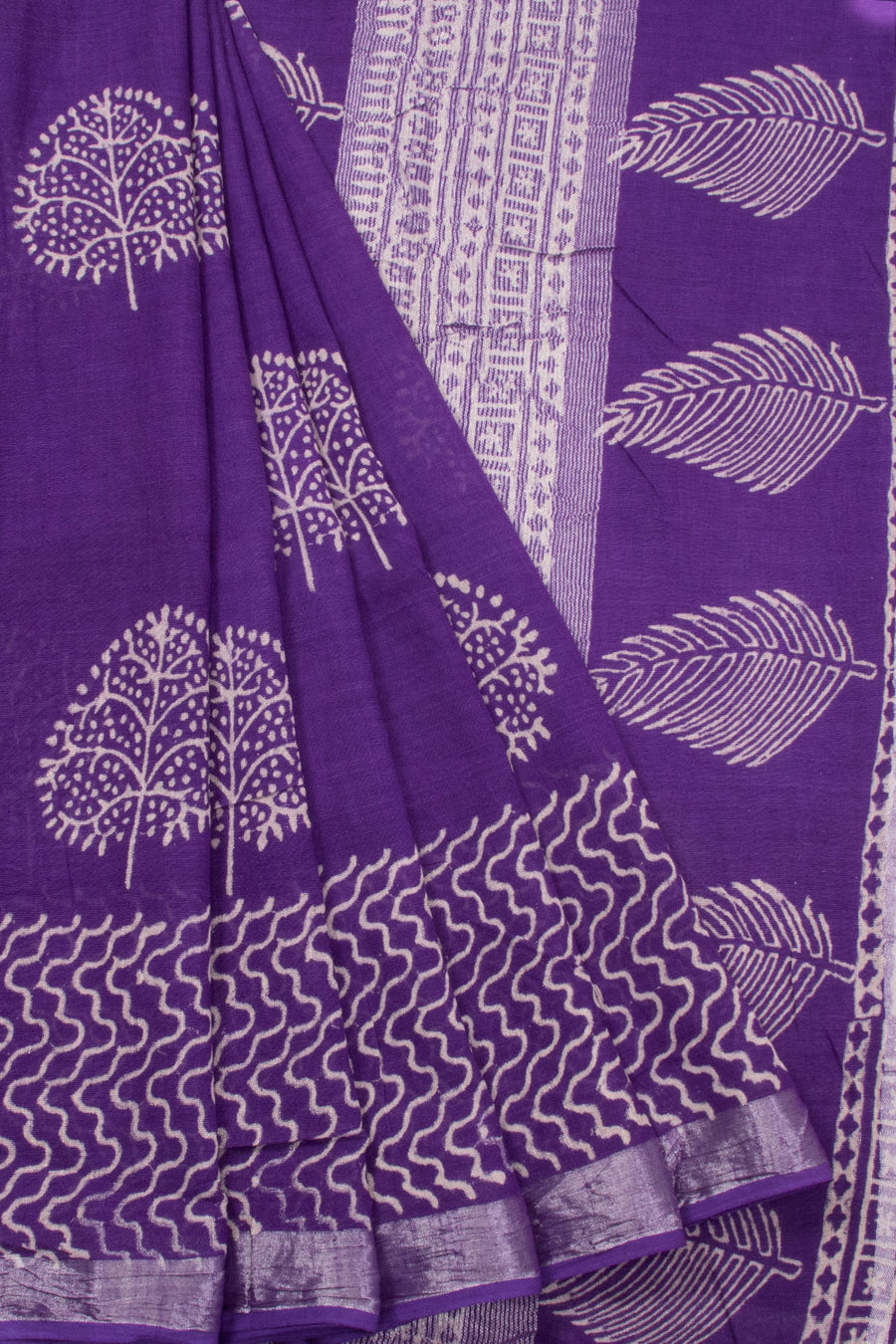 Purple Hand Block Printed Linen Saree