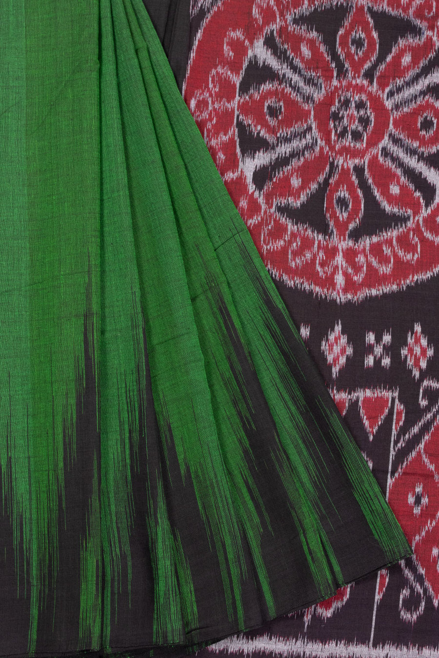 Green Nuapatna Odisha Ikat Cotton Saree Without Blouse