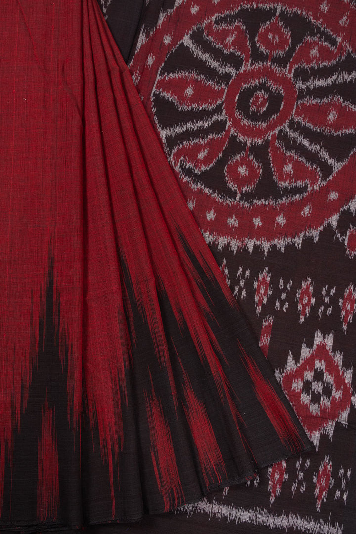 Red Nuapatna Odisha Ikat Cotton Saree Without Blouse