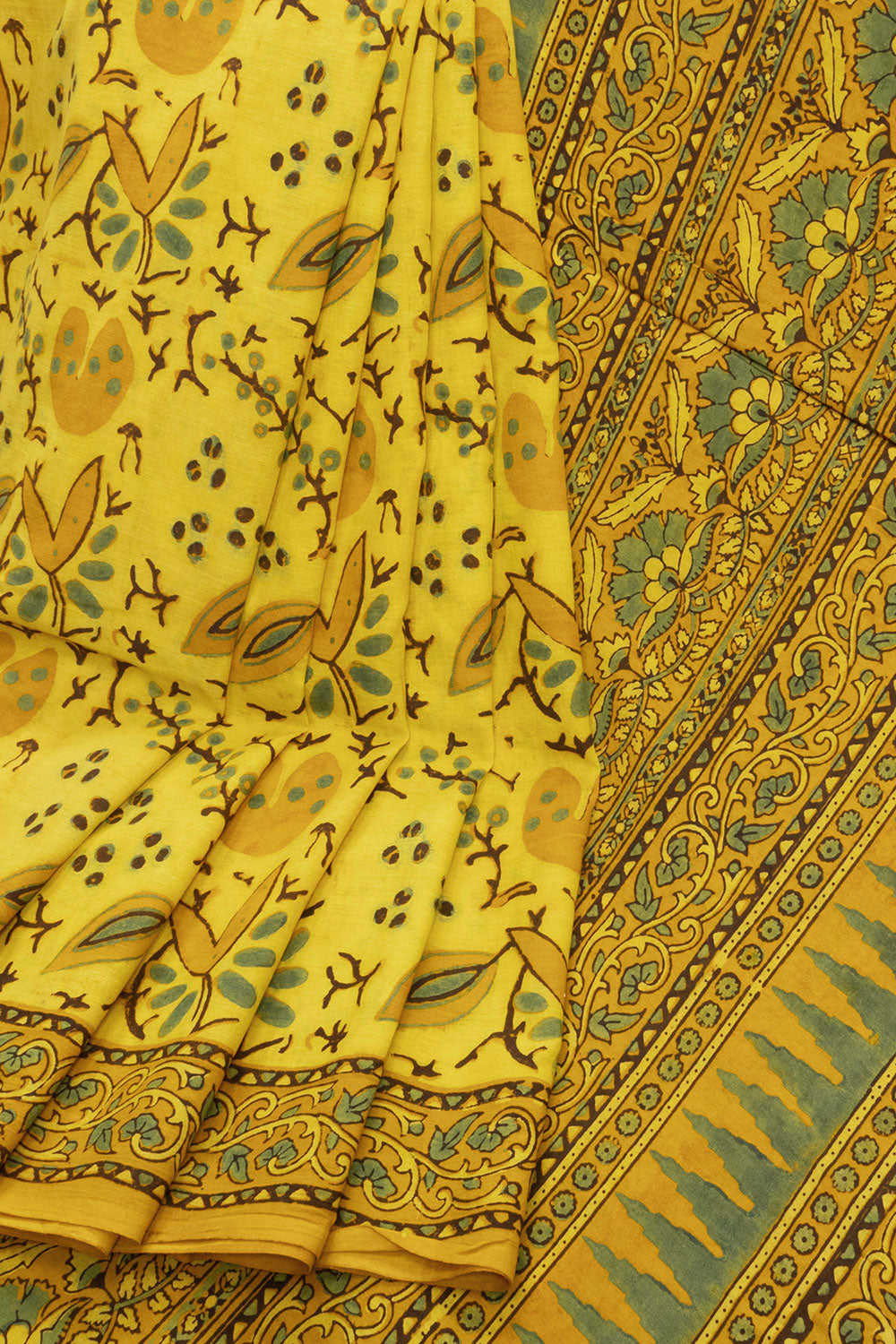 Yellow Ajrakh Printed Cotton Saree 