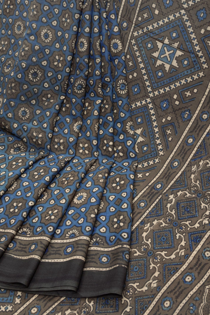 Grey Ajrakh Printed Cotton Saree