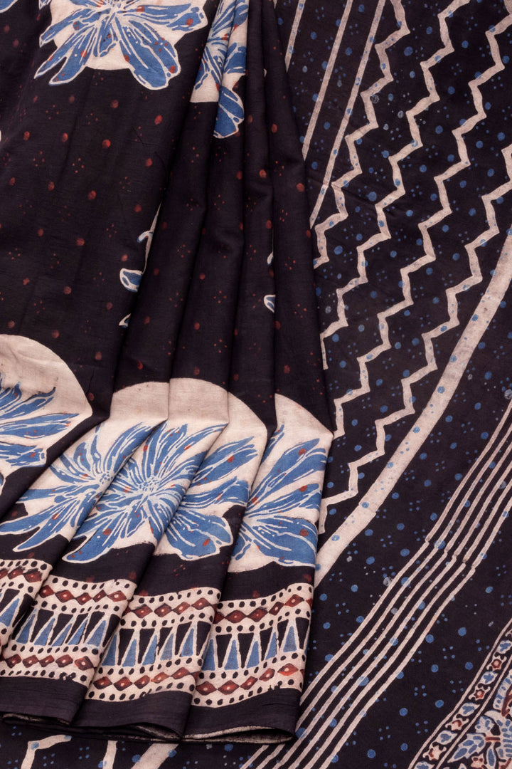 Black Ajrakh Printed Cotton Saree