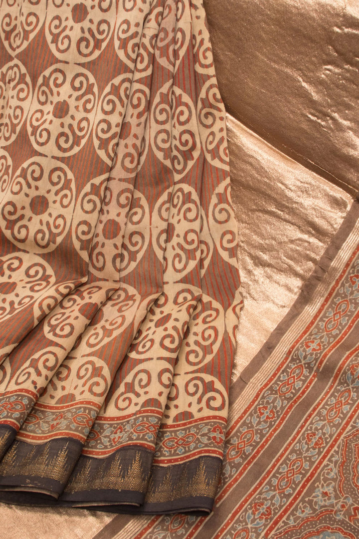 Brown Ajrakh Printed Silk Cotton Saree