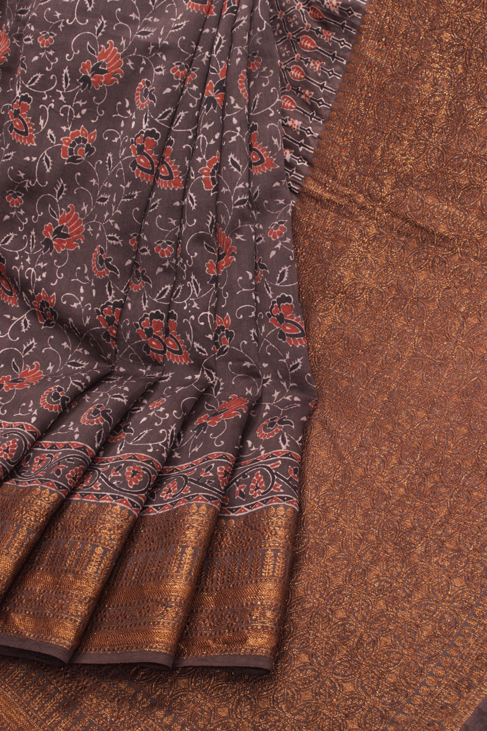 Brown Ajrakh Printed Silk Cotton Saree