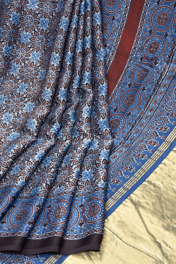 Blue Ajrakh Printed Modal Silk Saree