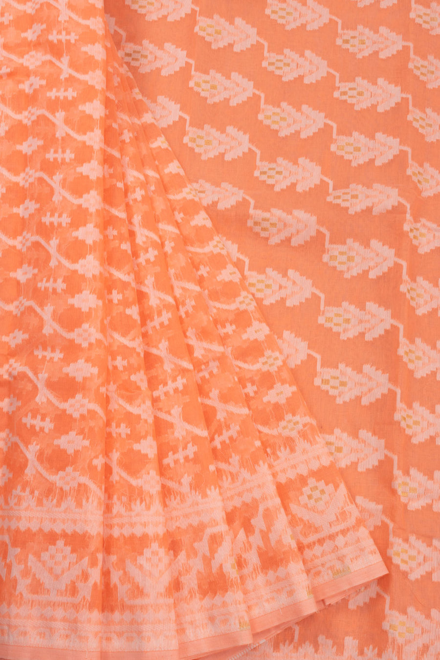 Peach Handloom Jamdani Style Cotton Saree