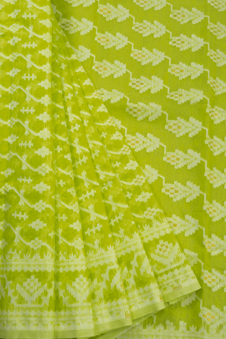 Green Handloom Jamdani Style Cotton Saree