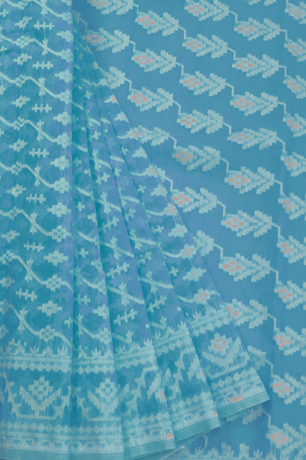 Blue Handloom Jamdani Style Cotton Saree 