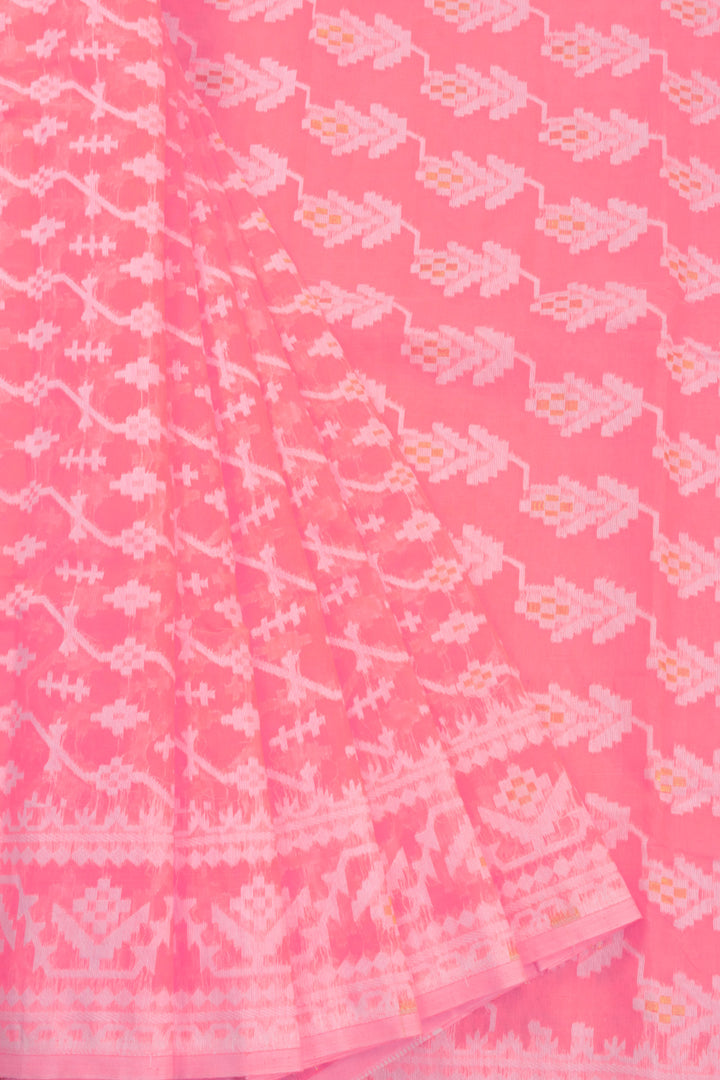 Pink Jamdani Style Bengal Cotton Saree 