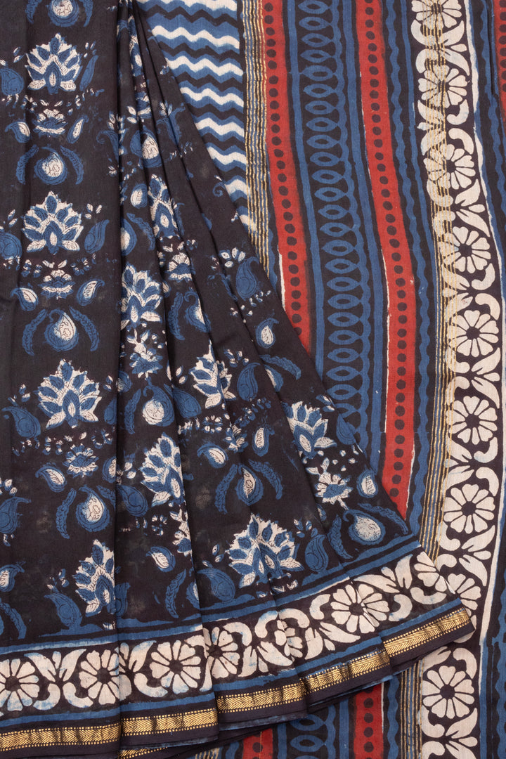 Blue Jahota Printed Silk Cotton Saree 10072958