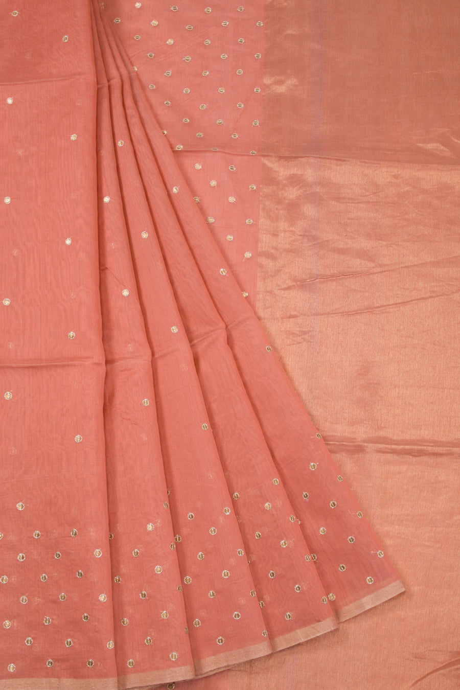 Peach Handwoven Chanderi Silk Cotton Saree 10071112