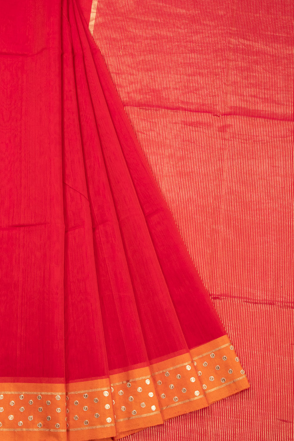 Red Handwoven Chanderi Silk Cotton With Tissue Pallu