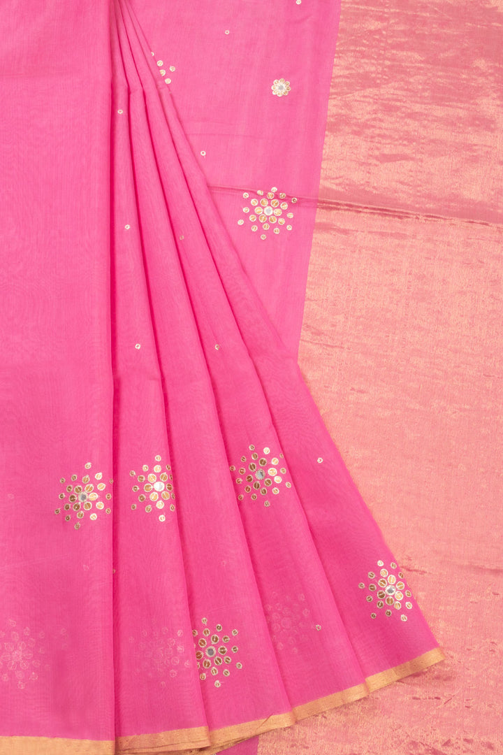 Pink Chanderi Silk Cotton Saree With Tissue Pallu