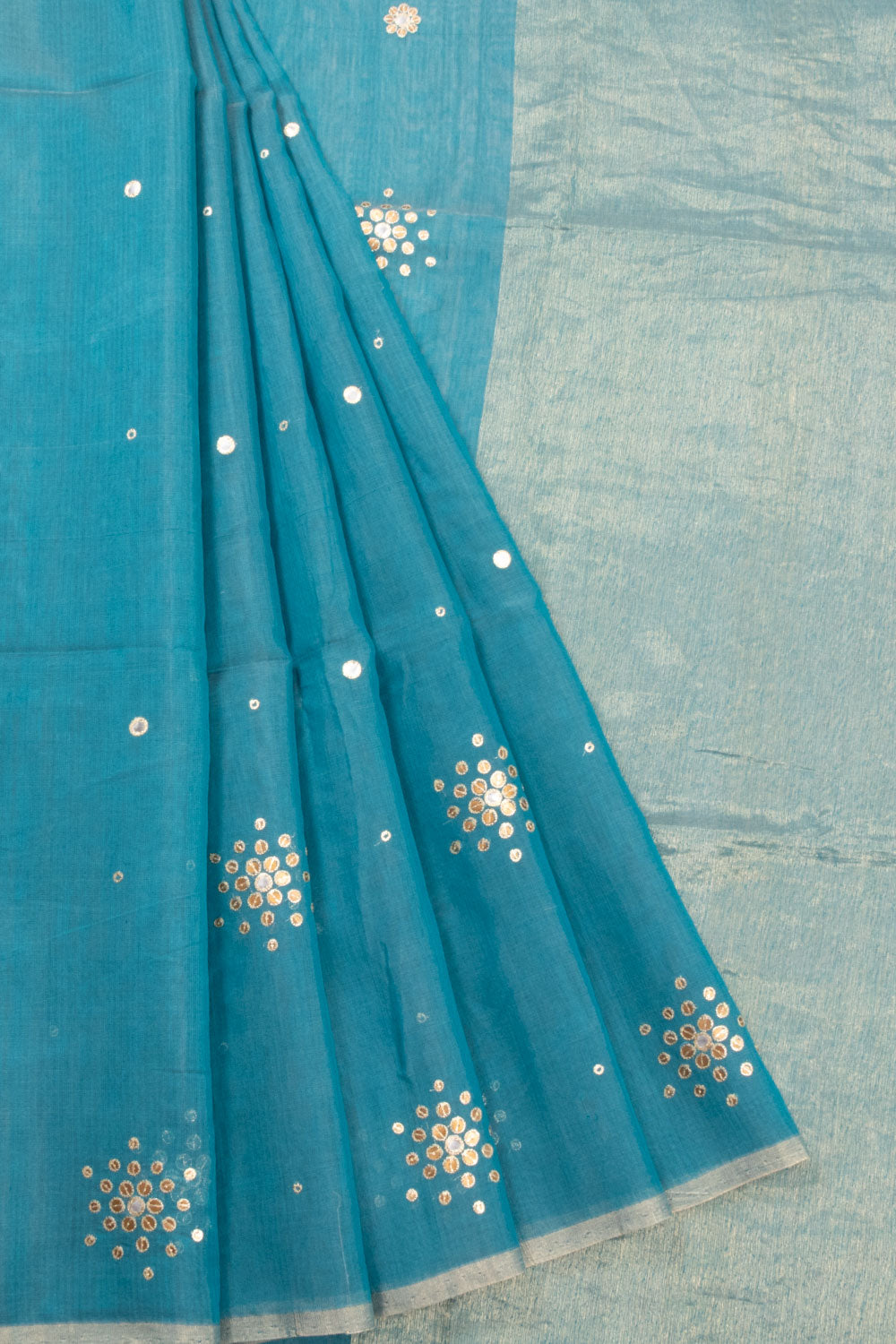 Blue Chanderi Silk Cotton Saree With Tissue Pallu