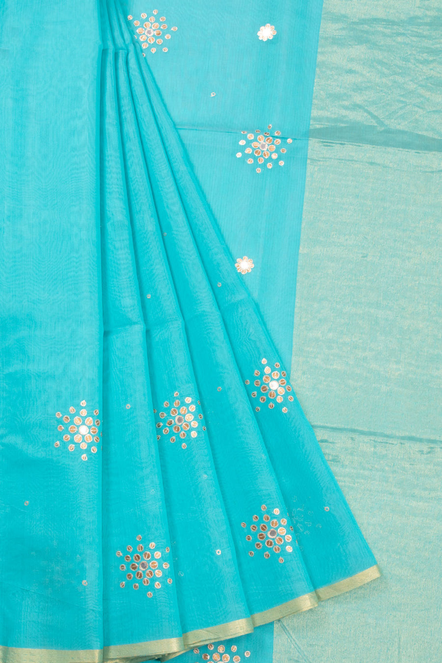 Blue Chanderi Silk Cotton Saree With Tissue Pallu