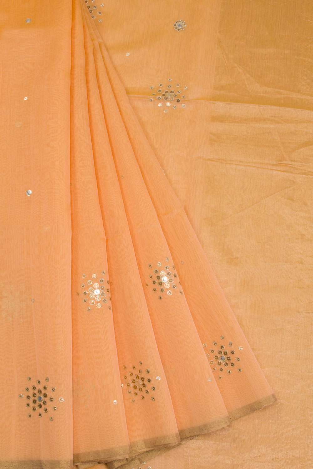 Pastel Orange Silk Cotton Saree With Tissue Pallu