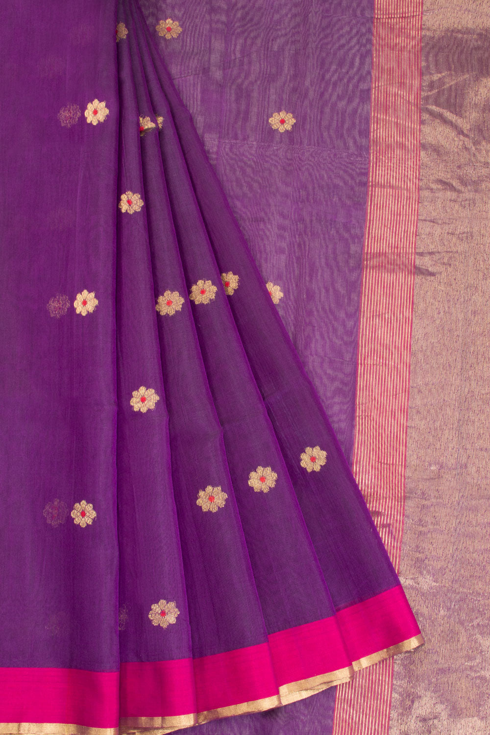 Violet Silk Cotton Saree With Tissue Pallu 