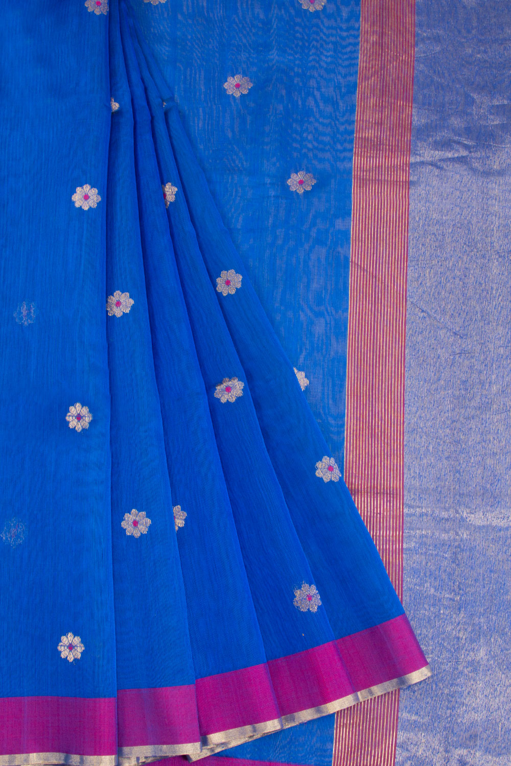 Blue Silk Cotton Saree With Tissue Pallu