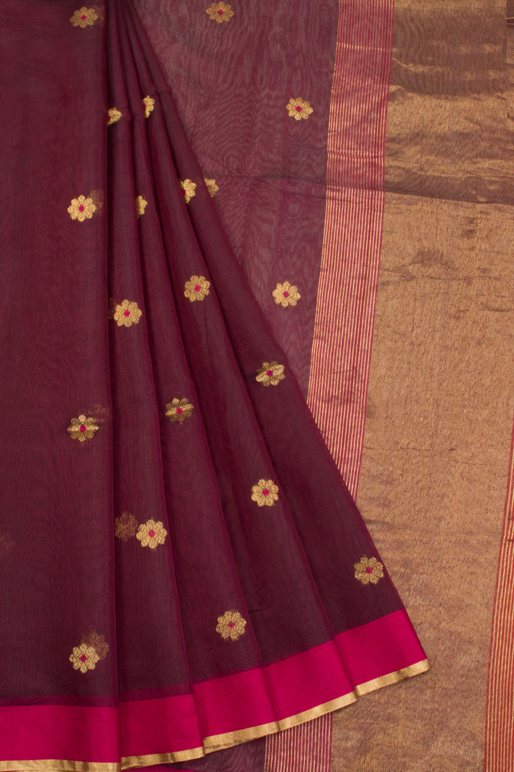 Maroon Silk Cotton Saree With Tissue Pallu