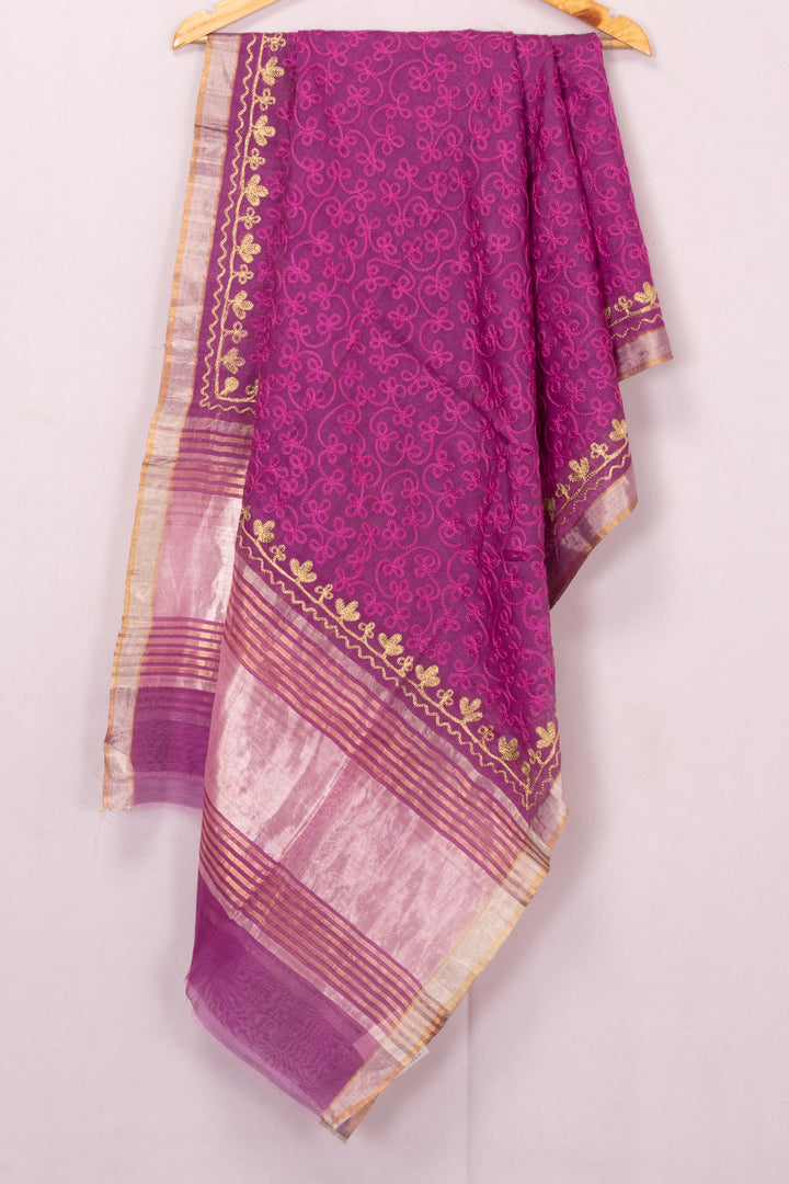 Violet Embroidery Silk Cotton Dupatta 10072152