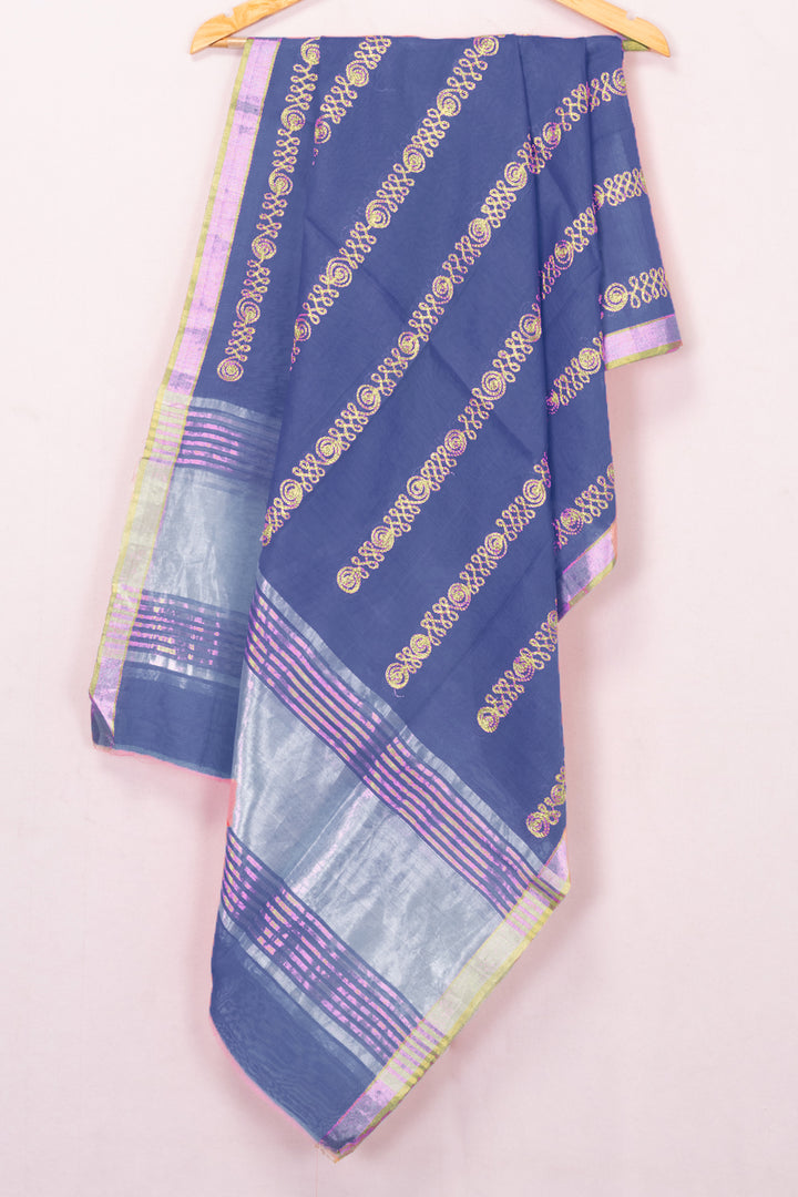 Blue Embroidery Silk Cotton Dupatta 10072149