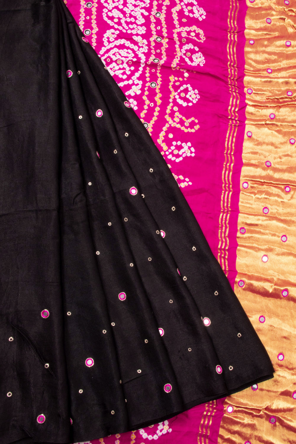 Black Bandhani Gajji Silk Saree with Lagdi Patti Zari Pallu 10073067